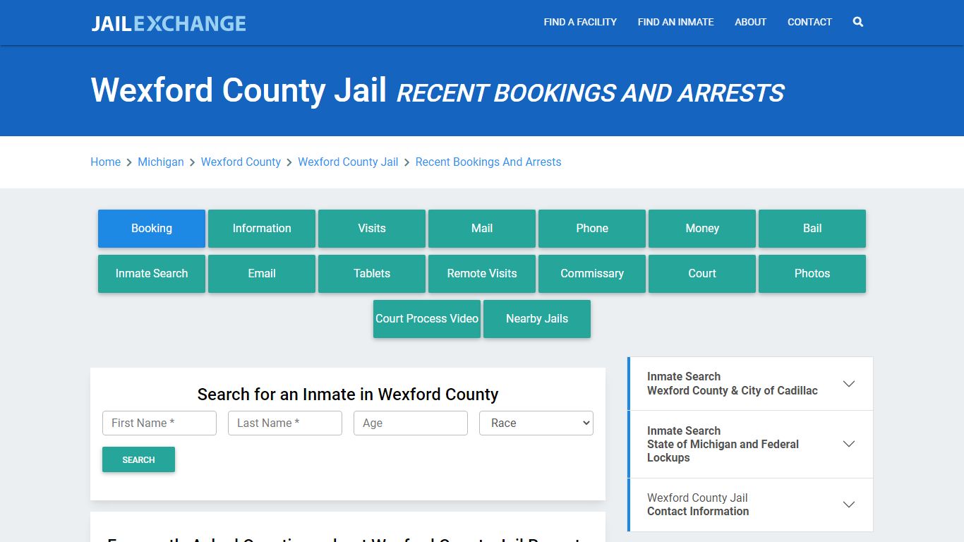 Wexford County Jail Recent Bookings And Arrests - Jail Exchange