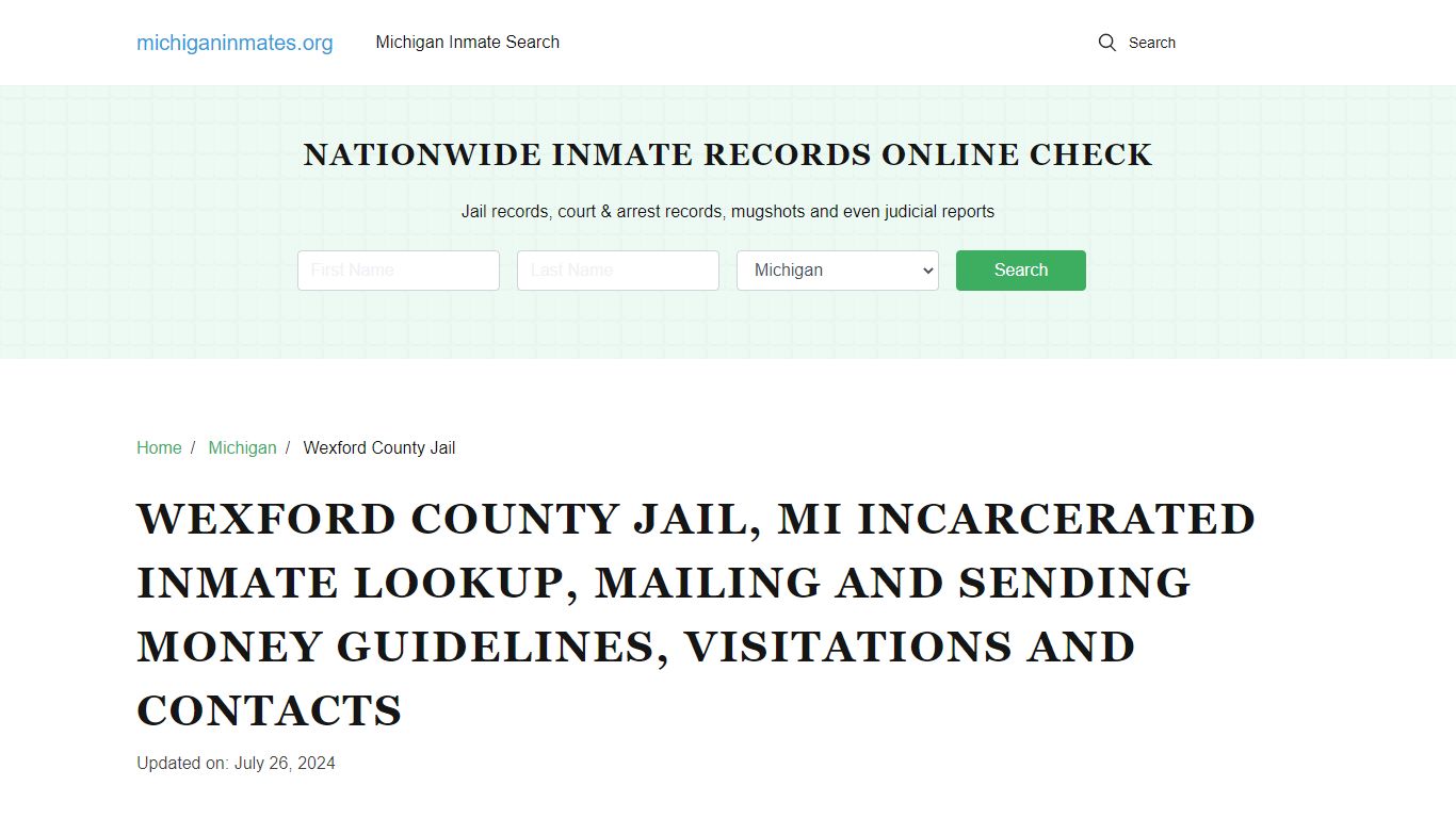 Wexford County Jail, MI: Offender Locator, Visitation & Contact Info